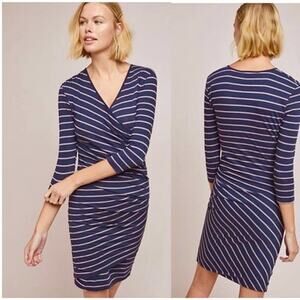 Sundry Fabian Navy Striped Ruched V Neck Dress Size 0